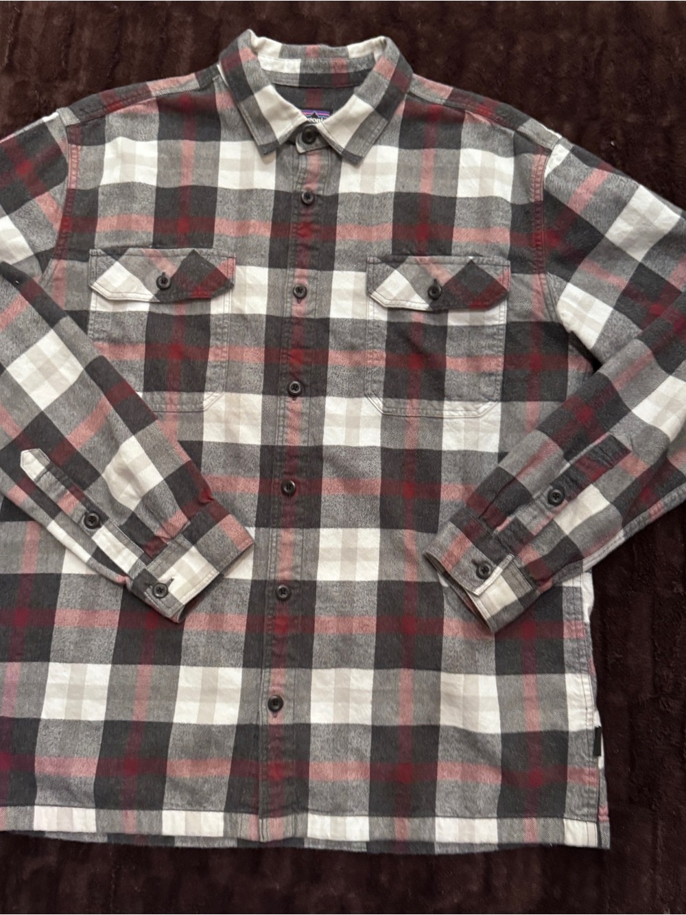 Patagonia Men's Plaid Button-Down Shirt - Black, White & Red Size Large